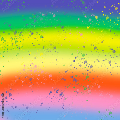 Bright color rainbow striped print blurred in gauss with watercolor spots