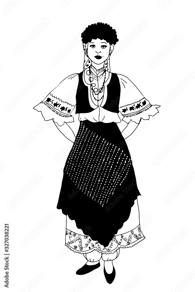 Φωτογραφία traditional woman standing and  wearing turkish culture clothes illustration  bl