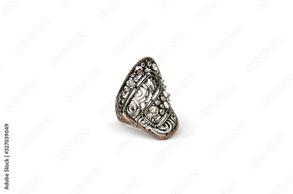 women’s ring isolated on a white background. Place for text. women’s ring isolated on a white background. Place for text.