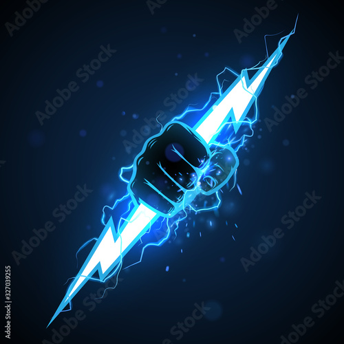 Obraz na plátně Fist with blue lightning illustration