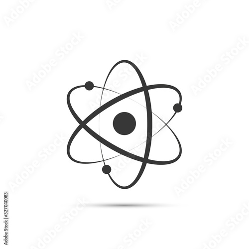 Atom icon in flat design. Gray molecule symbol or atom symbol isolated. Vector illustration