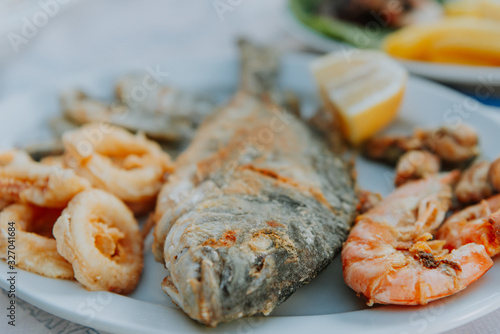 Seafood plate - fish, Shrimps and Mussels photo