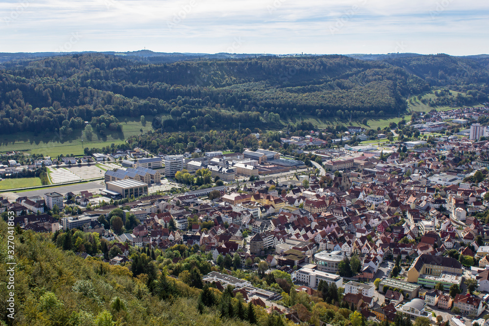 ALBSTADT/BW/GERMANY - September 28 2014: Panoramic View of Albstadt from Schlossfelsenturm 2