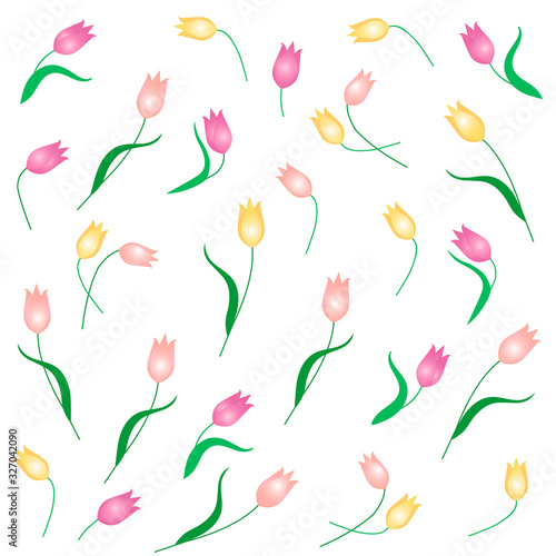 Background with spring multi-colored tulips.
