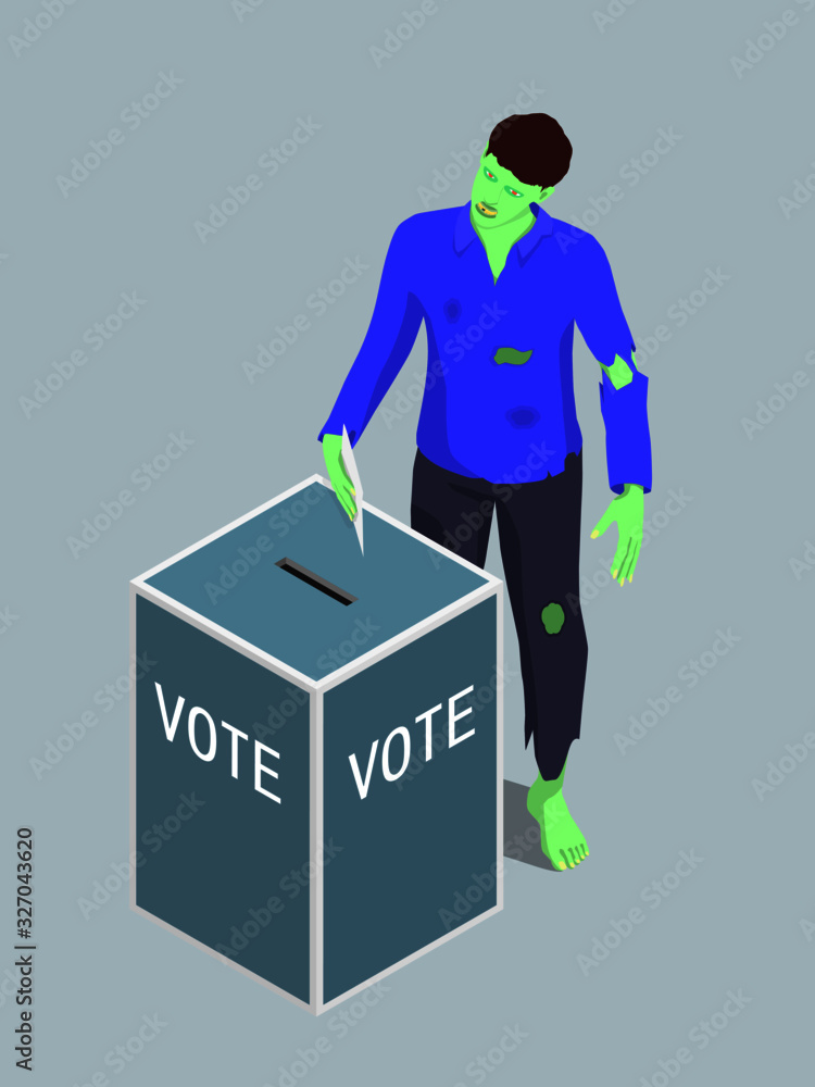 Zombie is trying to vote. The dead man putting paper in the ballot box. Zombie is trying to vote. The dead man putting paper in the ballot box.