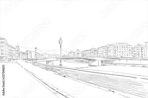 Pisa. Italy. Hand drawn sketch. Vector illustration.