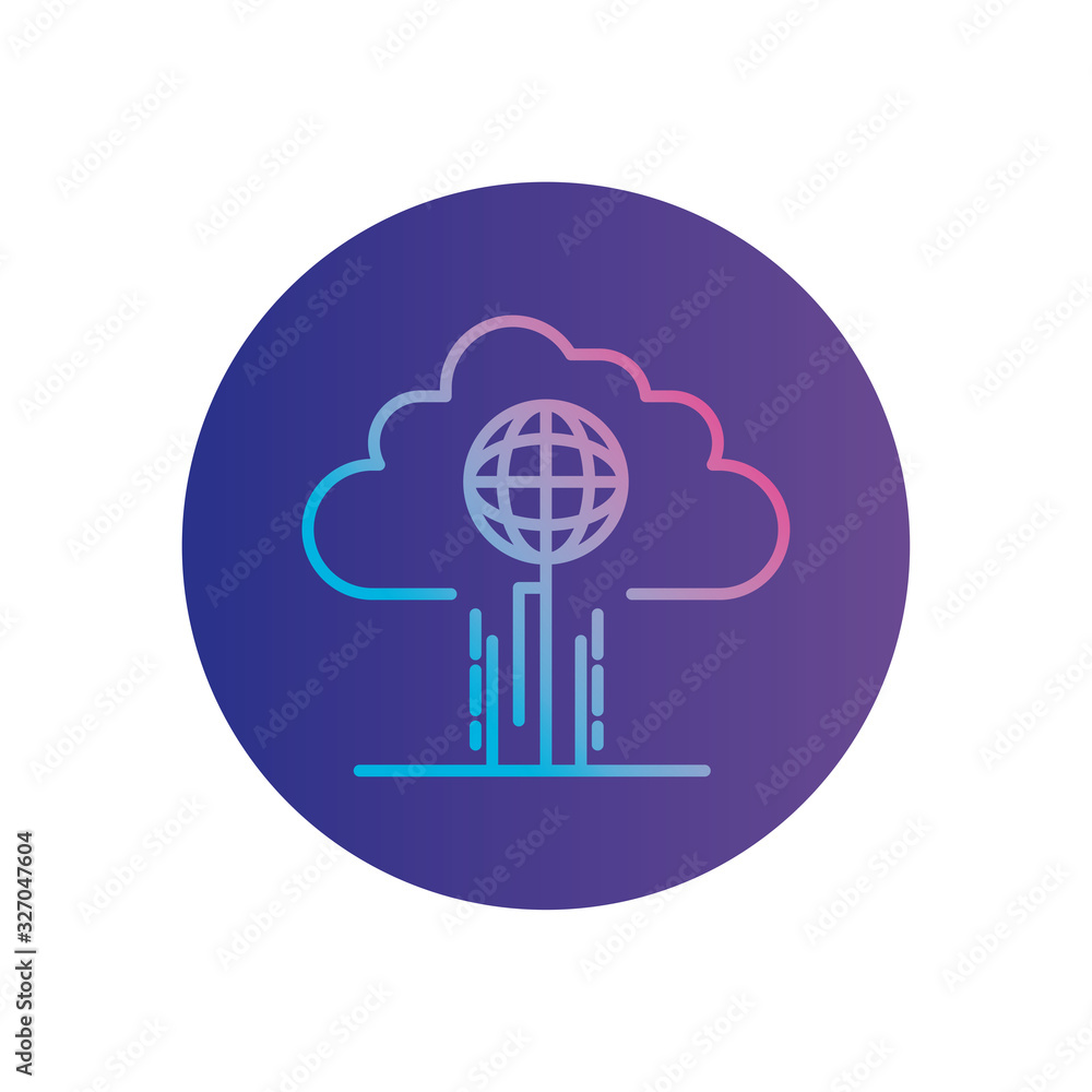 Isolated global sphere inside cloud gradient style icon vector design Isolated global sphere inside cloud gradient style icon vector design