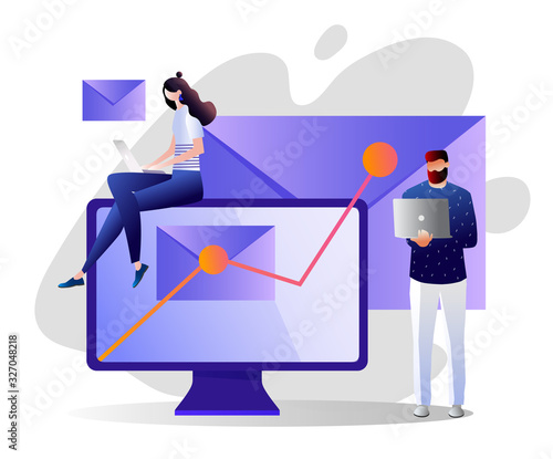 Email service isometric vector illustration with characters