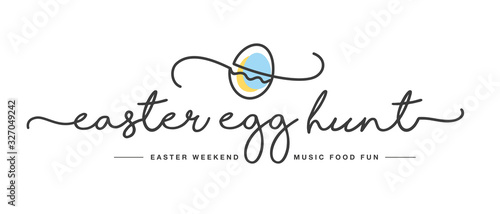 Easter egg hunt handwritten typography lettering text line design Happy Easter color egg white invitation card