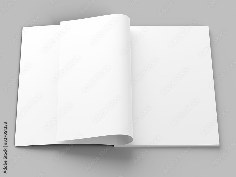 Open magazine with a glued binding. Vertical A4 format. 3d illustration. Open magazine with a glued binding. Vertical A4 format. 3d illustration.