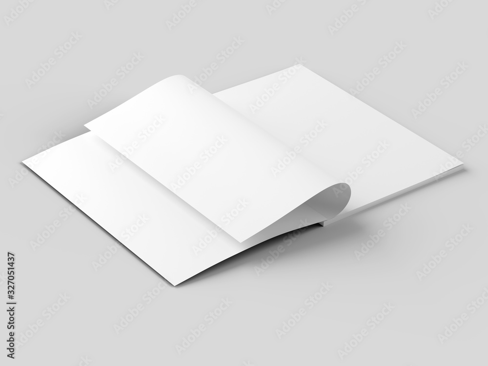 Open magazine with a glued binding. Vertical A4 format. 3d illustration. Open magazine with a glued binding. Vertical A4 format. 3d illustration.
