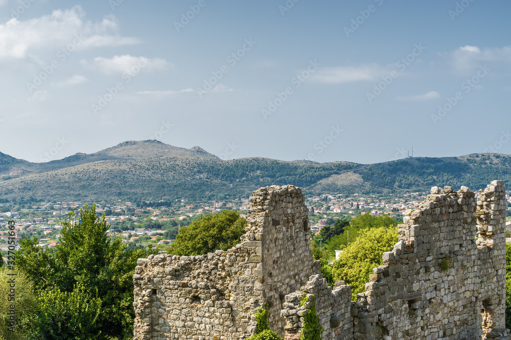 Sunny view of ruins of citadel in Stari Bar town near Bar city, Montenegro.