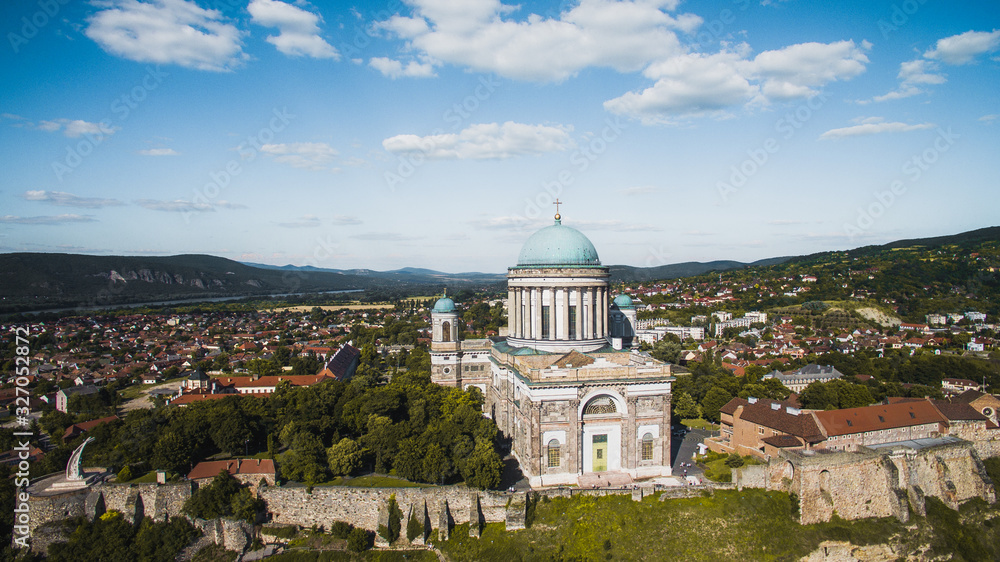 Drone view of the beautiful Basilica of Esztergom 
