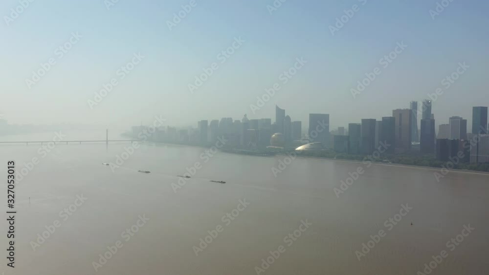 sunny day hangzhou city riverside famous downtown modern square aerial panorama 4k china sunny day hangzhou city riverside famous downtown modern square aerial panorama 4k china