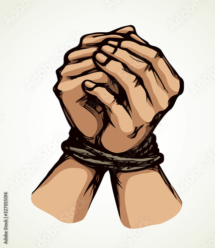 Roped bound hands. Vector drawing