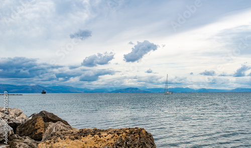 Rocky beach on Corfu island, Greece.