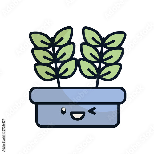 Isolated kawaii plant inside pot flat fill style icon vector design