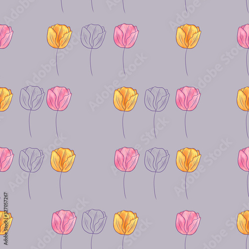 tulips texture on a gray background. Pattern, print