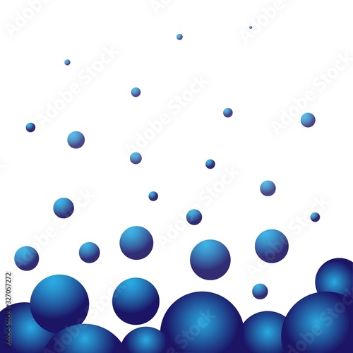 Blue balls flying from above. White background.