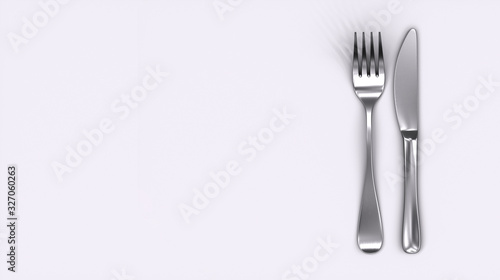 Knife and fork isolated on white background. Copy Space. Cooking icon. Symbol.
