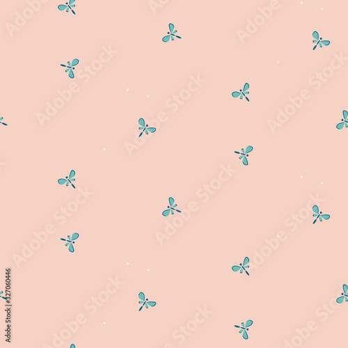 Cute small moth bugs on a pink background. Simple seamless pattern.