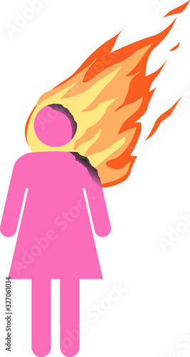 Female symbol consumed by fire as a metaphor for a hot flash, EPS 8 vector illustration 