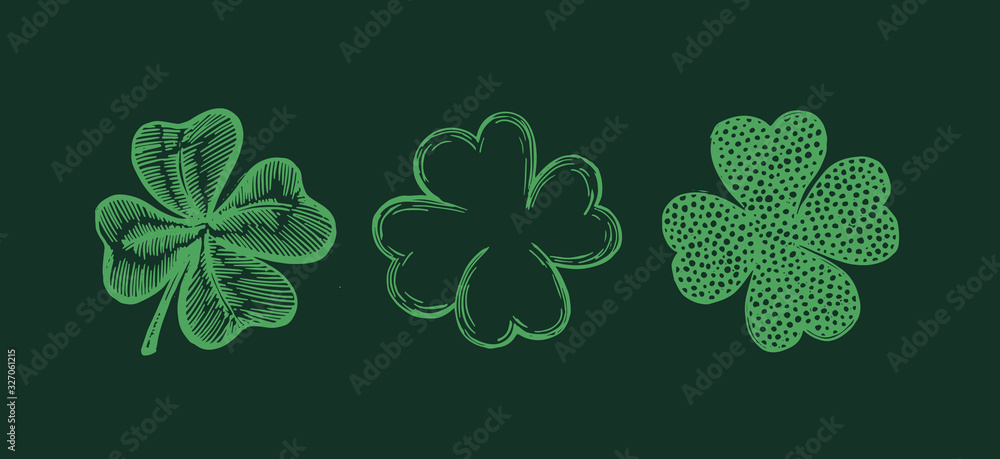Clover set, hand drawn illustration. Patrick day. Clover set, hand drawn illustration. Patrick day.