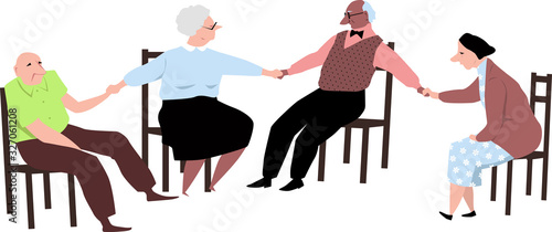 Senior citizen support group, for elderly people holding hands, EPS 8 vector illustration