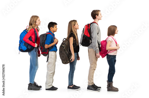 Kids: Group Of Students Waiting In Line