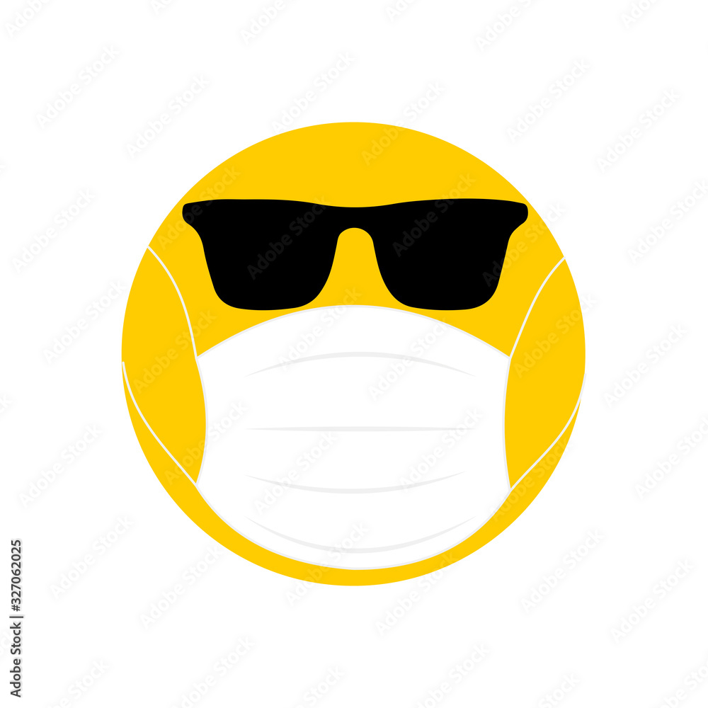 Cool emoji with sunglasses, face mask cool to prevent the spread of ...