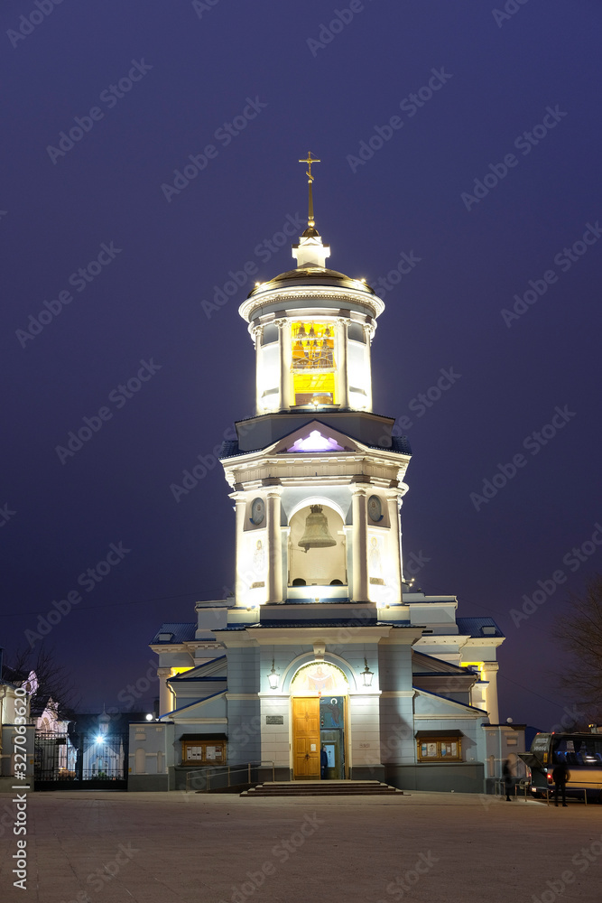 Voronezh, Russia - December, 31, 2019: image of the Pokrovsky Cathedral in Voronezh at night Voronezh, Russia - December, 31, 2019: image of the Pokrovsky Cathedral in Voronezh at night