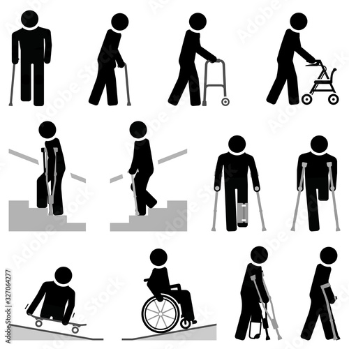 People with walking difficulties use mobility aids