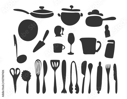 Kitchen utensil silhouette collection in vector format.