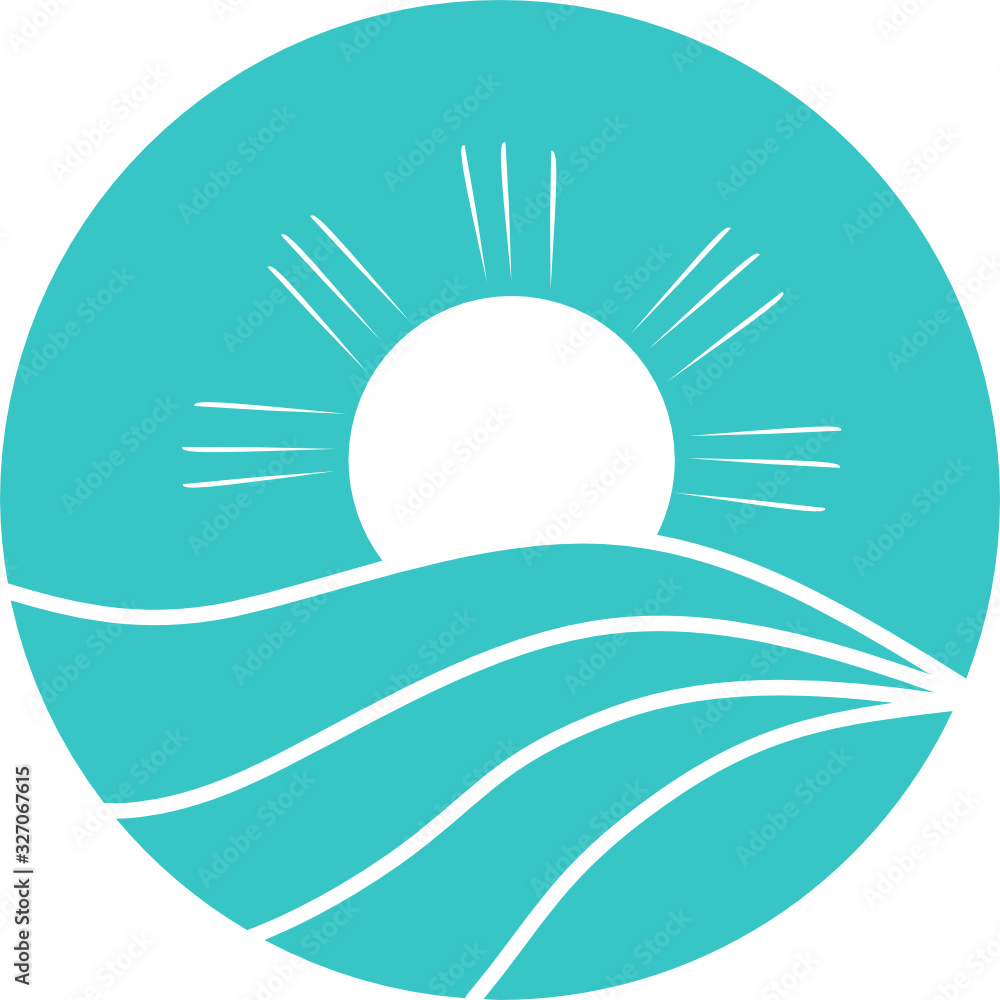 Nature logo in green circle icon. Vector linear round icon of water or nature landscape. Minimal abstract for business emblem, badge for a travel, tourism, ecology concept, health, pyramid, desert. Nature logo in green circle icon. Vector linear round icon of water or nature landscape. Minimal abstract for business emblem, badge for a travel, tourism, ecology concept, health, pyramid, desert.