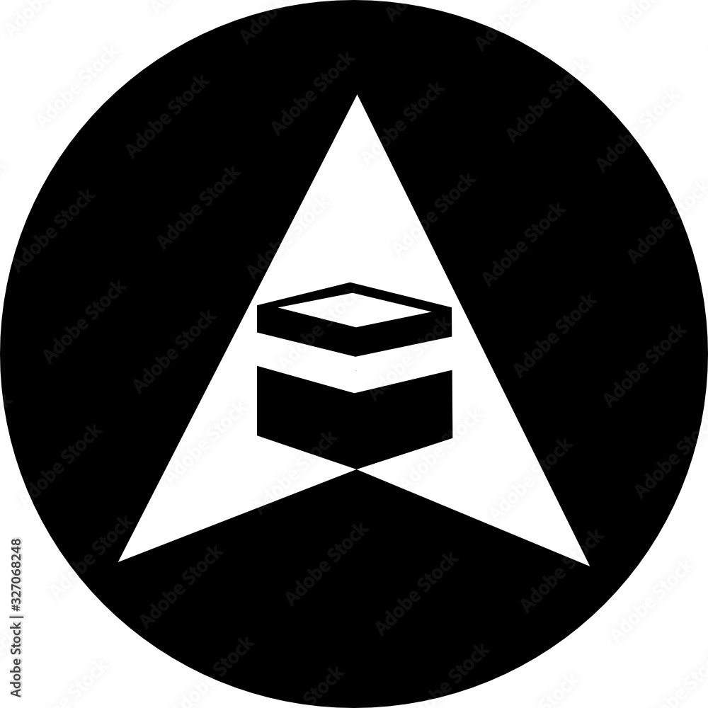 Qibla map pin in black circle icon. Muslim prayer direction. Kaaba