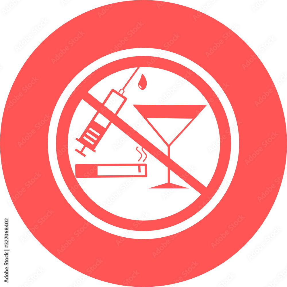 No alcohol drink in red circle icon. Warning label. Prohibition alcohol No alcohol drink in red circle icon. Warning label. Prohibition alcohol