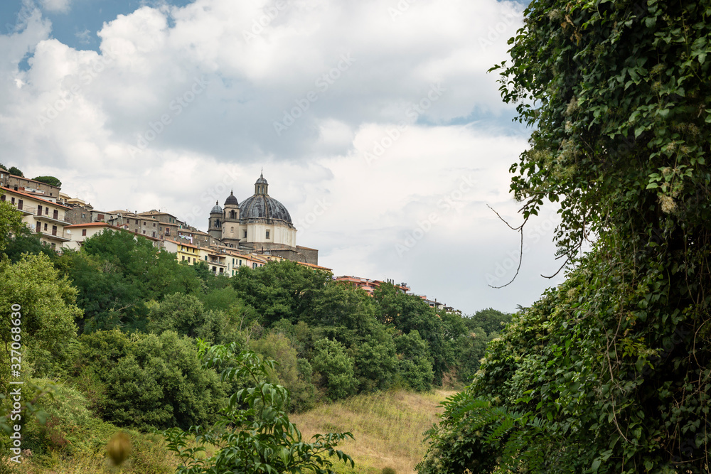 a view of Montefiascone town and the Cathedral (Duomo di Santa Margherita), province of Viterbo, Lazio, Italy 