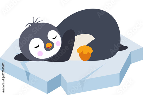 Cute penguin sleeping lying on a ice floe