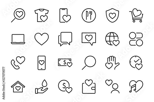  The set of icons about love contains such icons as love of music, declaration of love, heart, favorite home, Linear set. Vector on a white background. Editable stroke. 480x480