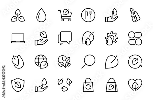 Ecology Icon Set  Vector lines  contains icons such as photosynthesis  Enviroment protection  Eco-friendly package  growth time  Editable stroke  perfect 48x48 pixels  White background