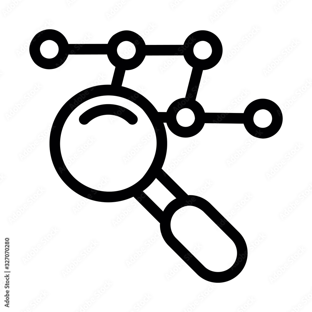 Molecular structure analysis line icon. Scientific research experiment under magnifying glass illustration. Biology research sign. Molecular structure analysis line icon. Scientific research experiment under magnifying glass illustration. Biology research sign.