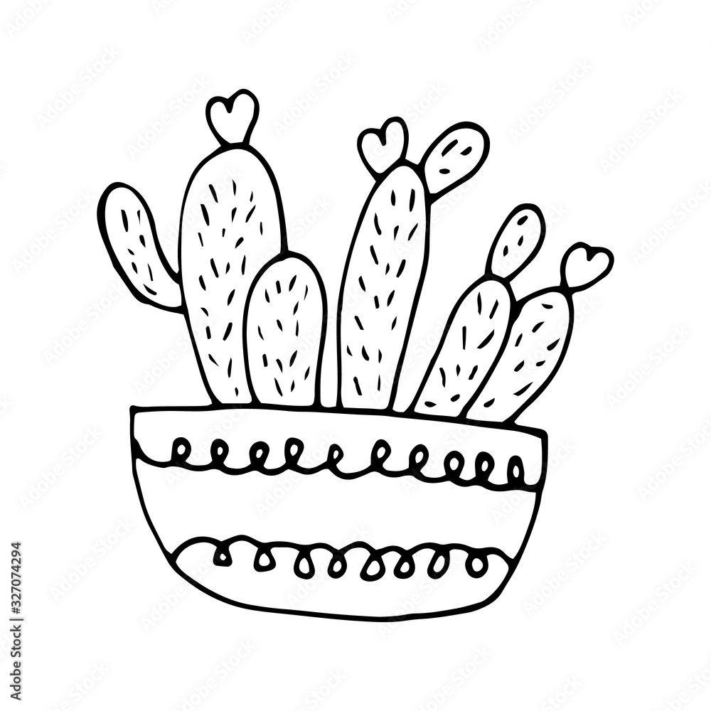 Single cute hand drawn cactus pot. Doodle vector illustration house plant for wedding design, logo, greeting card or seasonal design. Isolated on white background. Single cute hand drawn cactus pot. Doodle vector illustration house plant for wedding design, logo, greeting card or seasonal design. Isolated on white background.