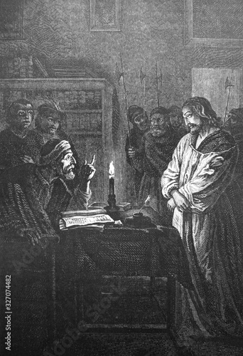 Bild auf Leinwand Jesus Christ before Pontius Pilate in the old book Des Peintres, by C