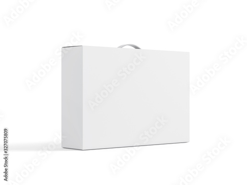 White carton Box With Handle Mockup on white background, package for laptop photo