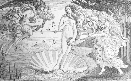 Fototapeta Painting The Birth of Venus by Sandro Boticcelli in the old book La Peinture Italienne, by G