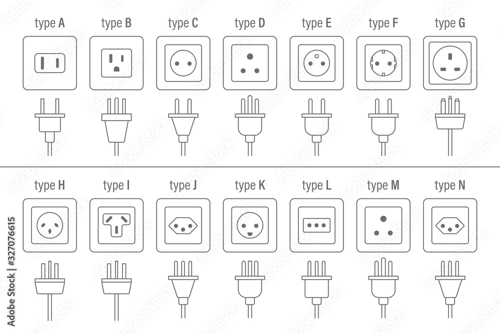AC Power Plugs and Sockets - All Types - Vector Stock Vector | Adobe Stock