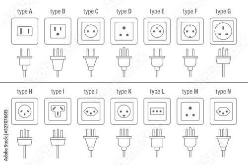 AC Power Plugs and Sockets - All Types - Vector
