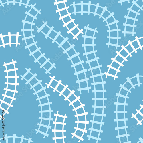 Seamless blue railroad background. Vector cartoon illustration