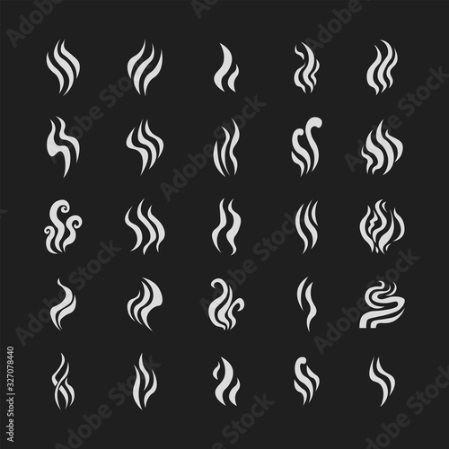 Aromas vaporize icons set. Smells
