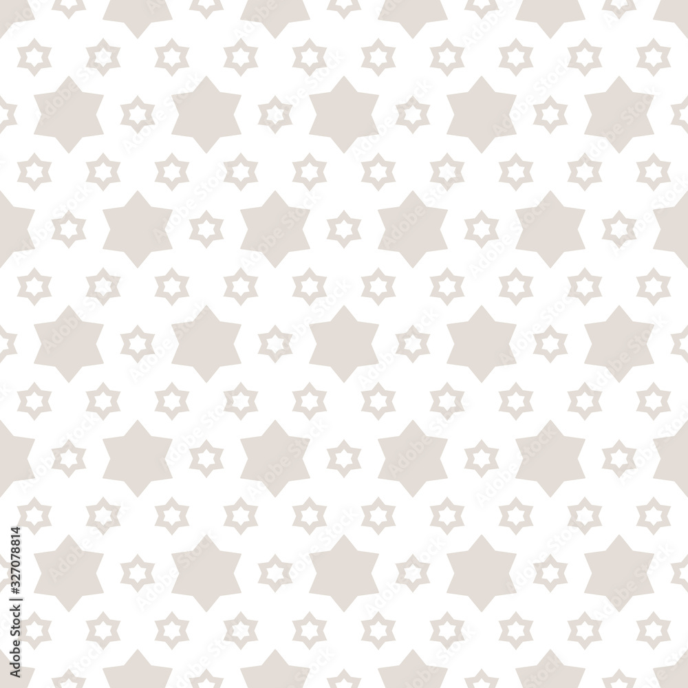 Vector geometric stars seamless pattern. Subtle vector minimalist texture with small stars, floral shapes. Abstract background in pastel colors, beige and white. Repeat design for decor, wallpapers Vector geometric stars seamless pattern. Subtle vector minimalist texture with small stars, floral shapes. Abstract background in pastel colors, beige and white. Repeat design for decor, wallpapers